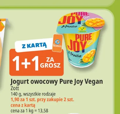 Jogurt owocowy Pure Joy Vegan Zott mango promocja w Leclerc