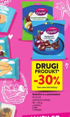 Bakalie w czekoladzie orzeszki arachidowe, rodzynki wybrane rodzaje promocja w Intermarche