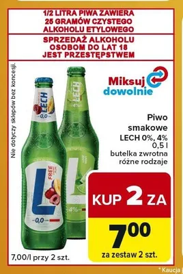 Piwo bezalkoholowe smakowe Lech Free promocja w Carrefour Express