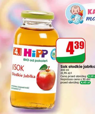 Sok słodkie jabłka Hipp BIO promocja w Dino