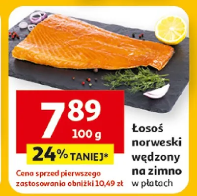 Łosoś norweski wędzony na zimno w plastach promocja w Auchan