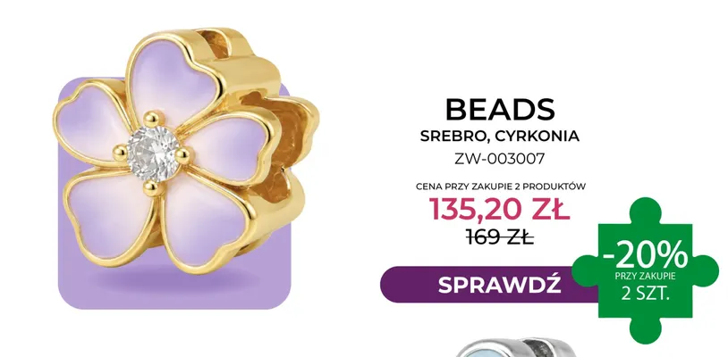 Beads srebro cyrkonia ZW-003007 Briju promocja w Briju