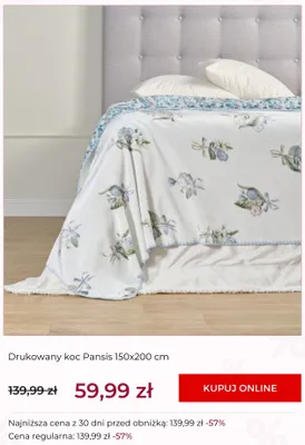 Koc drukowany home&you Pansis 150x200 cm promocja w home&you