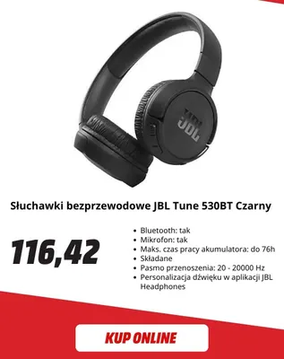 Słuchawki bezprzewodowe Jbl Tune 530BT czarny promocja w Media Markt