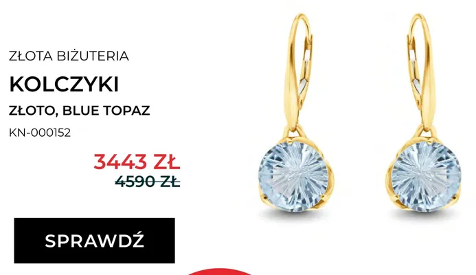 Kolczyki złoto blue topaz KN-000152 promocja w Briju