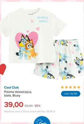 Piżama dziewczęca Cool Club biała Bluey promocja w Smyk