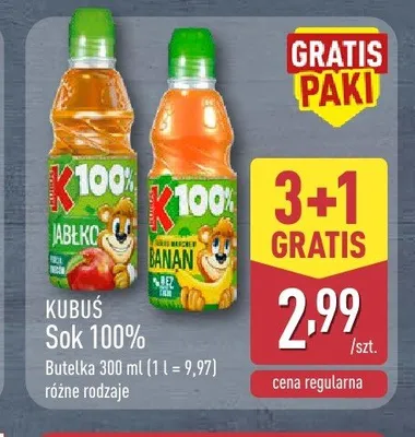 Sok 100% Jabłko Kubuś promocja w Aldi