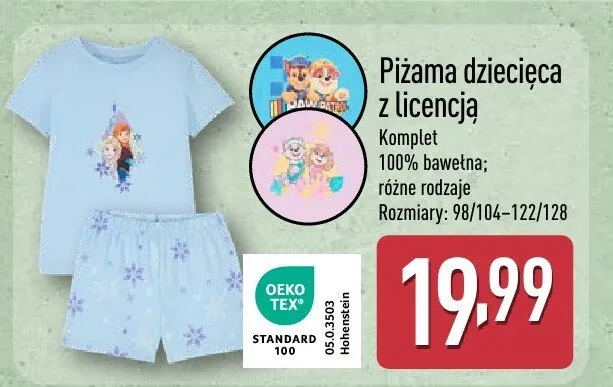 Piżama dziecięca z licencją promocja w Aldi
