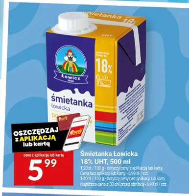 Śmietanka Łowicka 18% UHT promocja w Twój Market