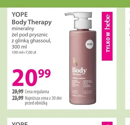 Body Therapy mineralny żel pod prysznic z glinką ghassoul Yope promocja w Hebe