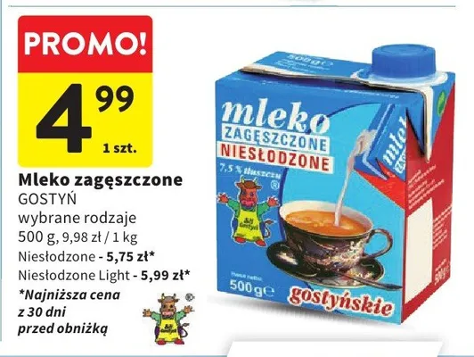 Mleko zagęszczone wybrane rodzaje Gostyń promocja w Intermarche