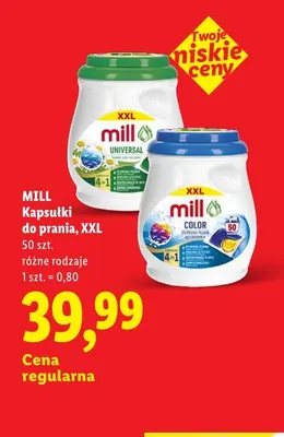 Kapsułki do prania Mill XXL Universal 50-pak promocja w Lidl