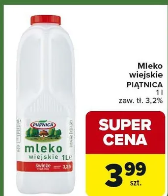 Mleko wiejskie zaw. tł. 3,2% promocja w Carrefour Express