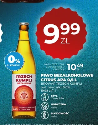 Piwo bezalkoholowe Citrus APA Browar Trzech Kumpli promocja w Duży Ben