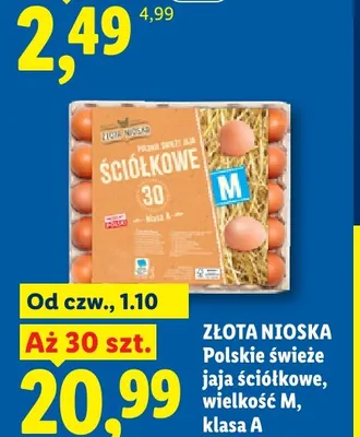 Jaja ściółkowe Polskie świeże Złota Nioska wielkość M 30 szt promocja w Lidl