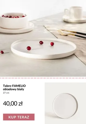 Talerz obiadowy FAMELIO biały 27 cm promocja w Homla