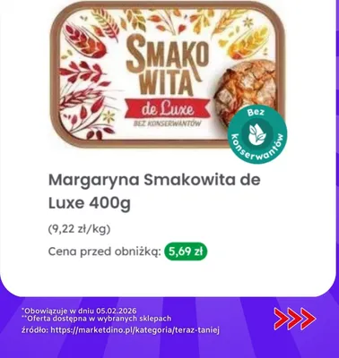 Margaryna Smakowita de Luxe 400g promocja w Dino