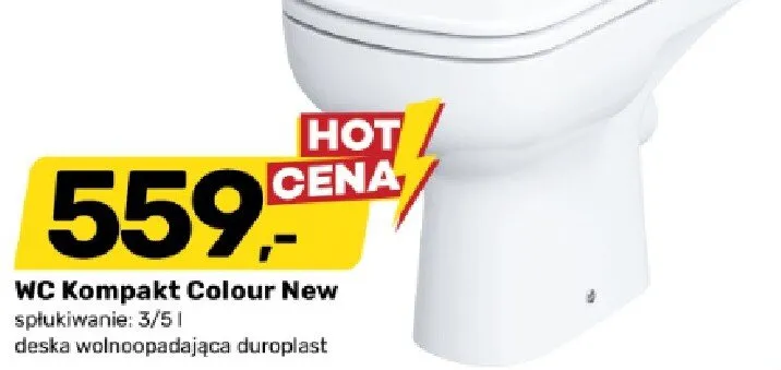 WC Kompakt Colour New spłukiwanie 3/5l deska wolnoopadająca duroplast promocja w Bricomarche