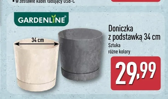 Doniczka z podstawką GARDENLINE 34 cm promocja w Aldi