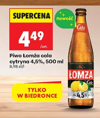 Piwo Łomża cola cytryna 4,5% promocja w Biedronka