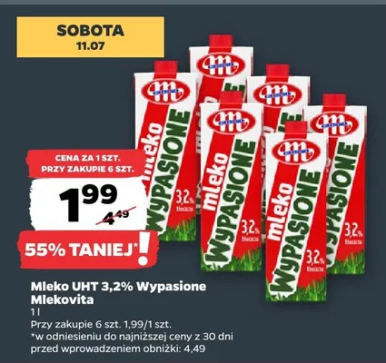 Mleko UHT 3,2% Wypasione Mlekovita promocja w Netto