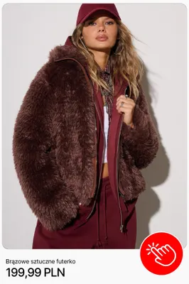 Brązowe sztuczne futerko Cropp promocja w Cropp