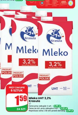 Mleko UHT Krasula 3,2% promocja w Dino