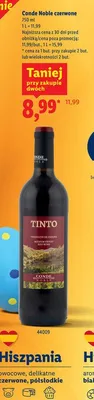 Wino czerwone, półsłodkie Tinto promocja w Lidl