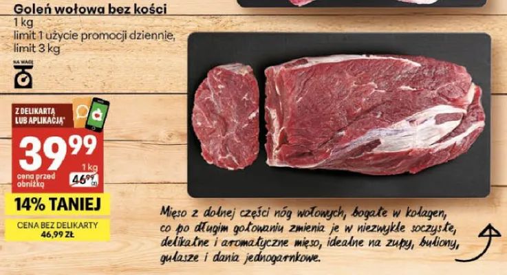 Goleń wołowa bez kości promocja w Delikatesy Centrum