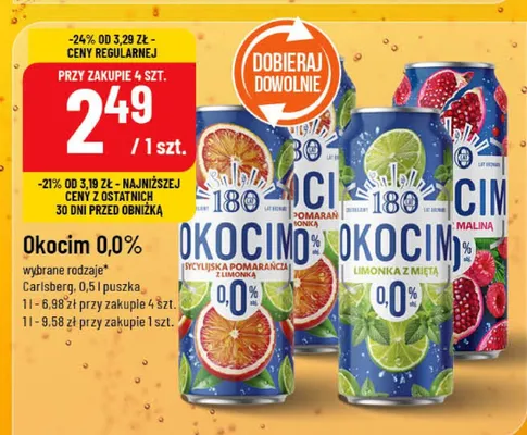 Napój Okocim 0,0% wybrane rodzaje promocja w POLOmarket