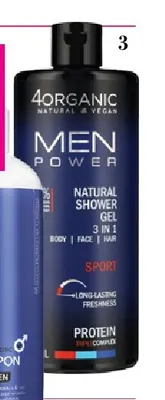 4organic Men Power Sport męski naturalny żel pod prysznic 3 w 1 promocja w Hebe