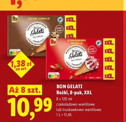 Rożki czekoladowo-waniliowe Bon Gelati 8-pak XXL promocja w Lidl