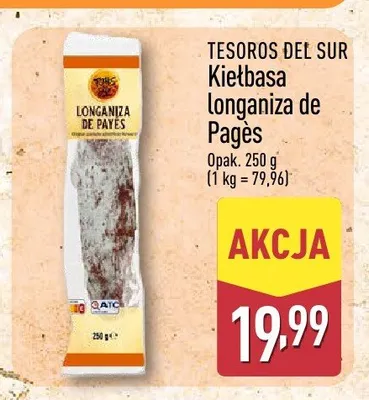 Kiełbasa Longaniza de Pagès Tesoros del Sur promocja w Aldi