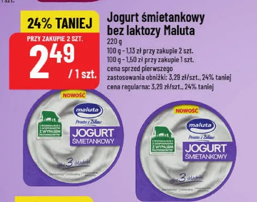 Jogurt śmietankowy bez laktozy Maluta promocja w POLOmarket
