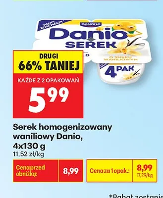 Serek homogenizowany waniliowy Danio 4-pak 130g promocja w Biedronka