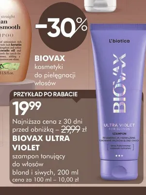 Szampon tonujący do włosów blond i siwych Ultra Violet Biovax promocja w Super-Pharm