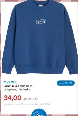 Luźna bluza chłopięca ocieplana niebieska Cool Club promocja w Smyk