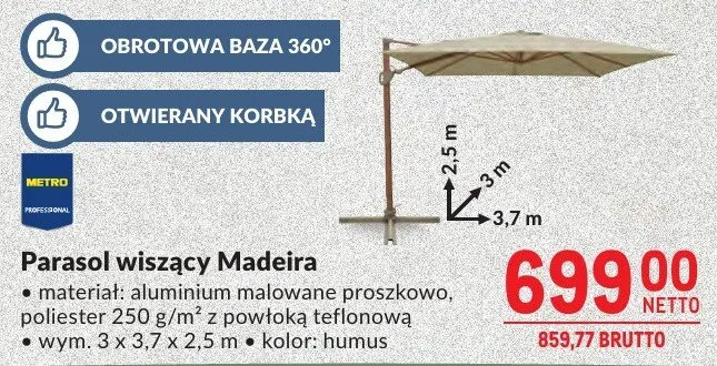 Parasol wiszący Madeira promocja w Makro