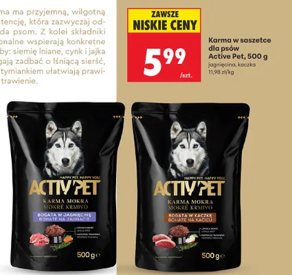 Karma w saszetce dla psów Activ Pet promocja w Biedronka
