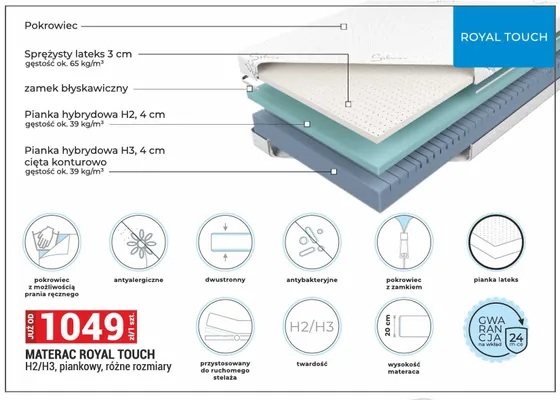 Materac piankowy ROYAL TOUCH H2/H3 promocja w Merkury Market