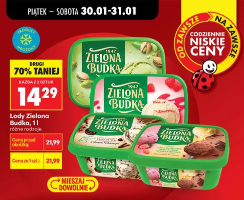 Lody Zielona Budka 1l różne rodzaje promocja w Biedronka