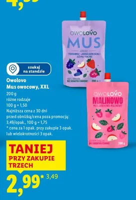 Mus owocowy Owolovo XXL 200 g promocja w Lidl