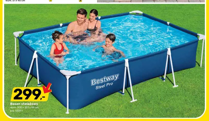 Basen stelażowy Bestway Steel Pro wym. 300x201x66cm poj. 3300l promocja w Bricomarche