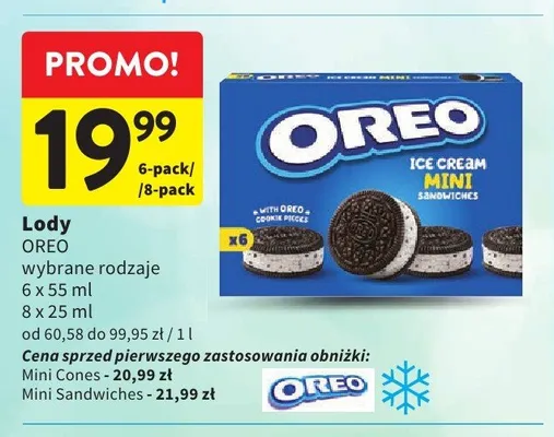 Lody Mini Sandwiches Oreo 6-pak promocja w Intermarche