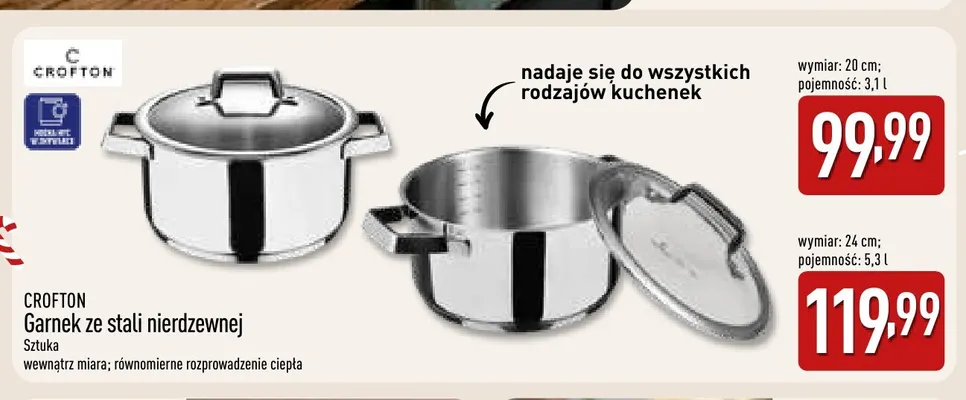 Garnek ze stali nierdzewnej 24 cm 5,3 l Crofton promocja w Aldi