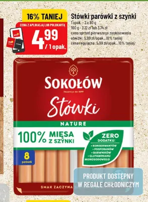 Parówki z szynki Sokołów Stówki Nature promocja w POLOmarket