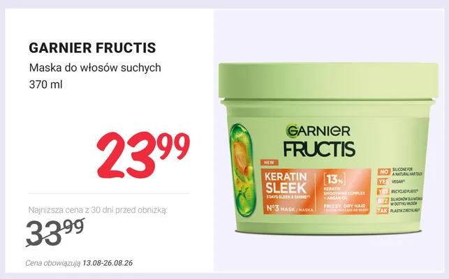 Maska do włosów Garnier Fructis do włosów suchych promocja w Rossmann