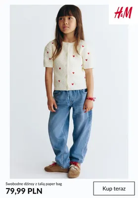 Swobodne dżinsy z talią paper bag H & M promocja w H&M