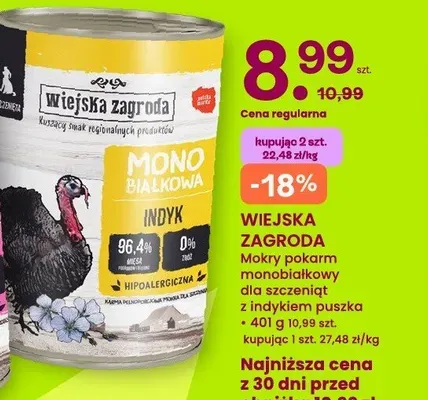 Mokry pokarm monobiałkowy dla szczeniąt z indykiem puszka Wiejska Zagroda promocja w Frisco