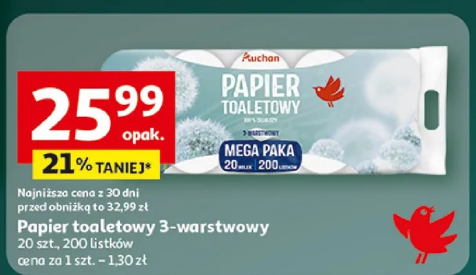 Papier toaletowy 3-warstwowy promocja w Auchan
